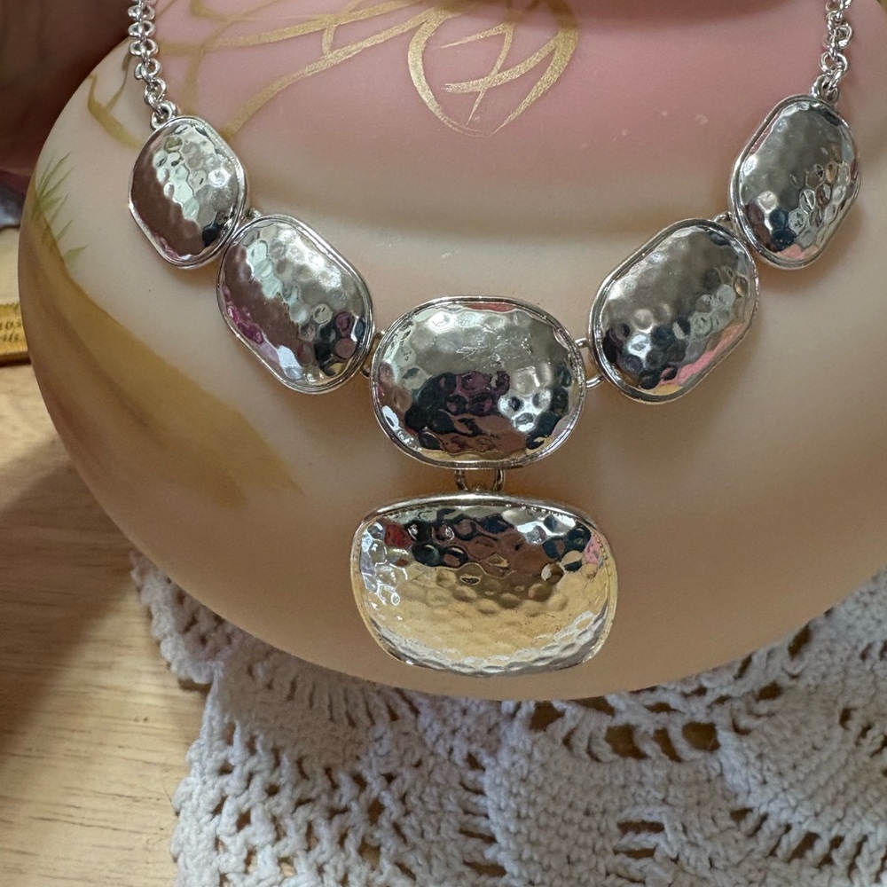 S97 Trifari Elegant Silver Hammered Necklace